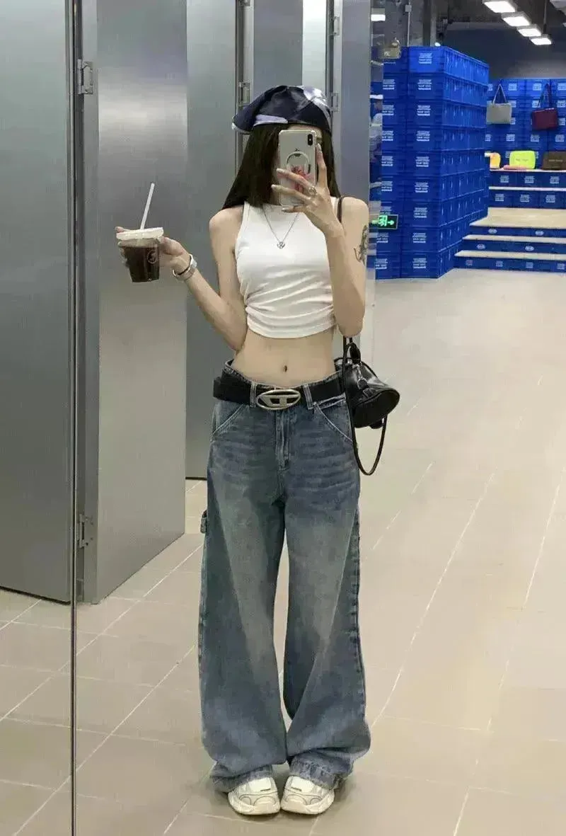 Wide leg  Baggy Cargo street Denim Jeans Pant Boyfriend jeans trouser