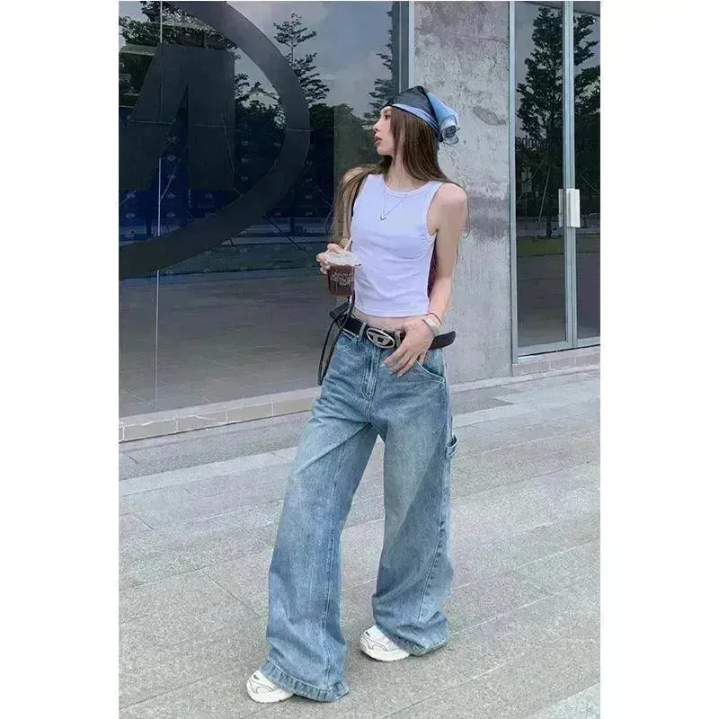 Wide leg  Baggy Cargo street Denim Jeans Pant Boyfriend jeans trouser