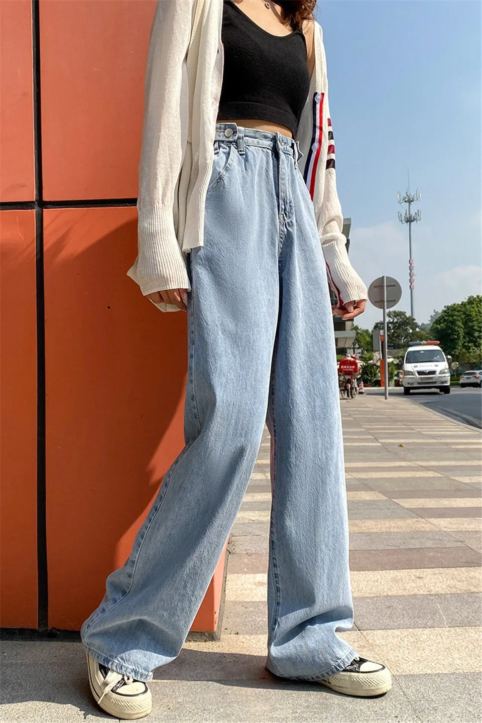 Wjczt Women Pant Woman Jeans High Waist Denim Pants Wide Leg Denim Clothing Blue Jeans Vintage Quality  Fashion Straight Pants