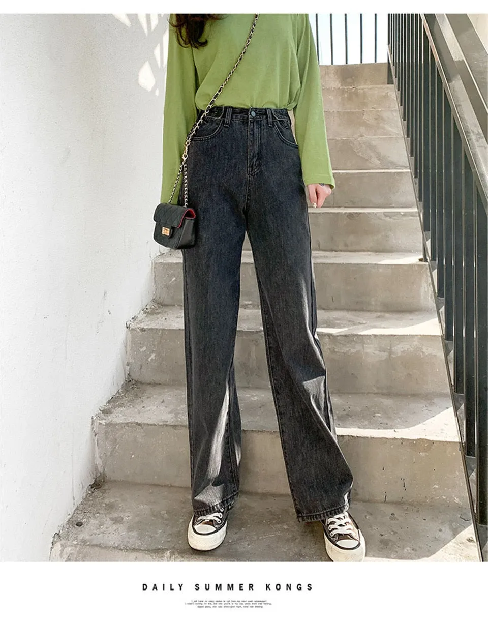 Wjczt Women Pant Woman Jeans High Waist Denim Pants Wide Leg Denim Clothing Blue Jeans Vintage Quality  Fashion Straight Pants