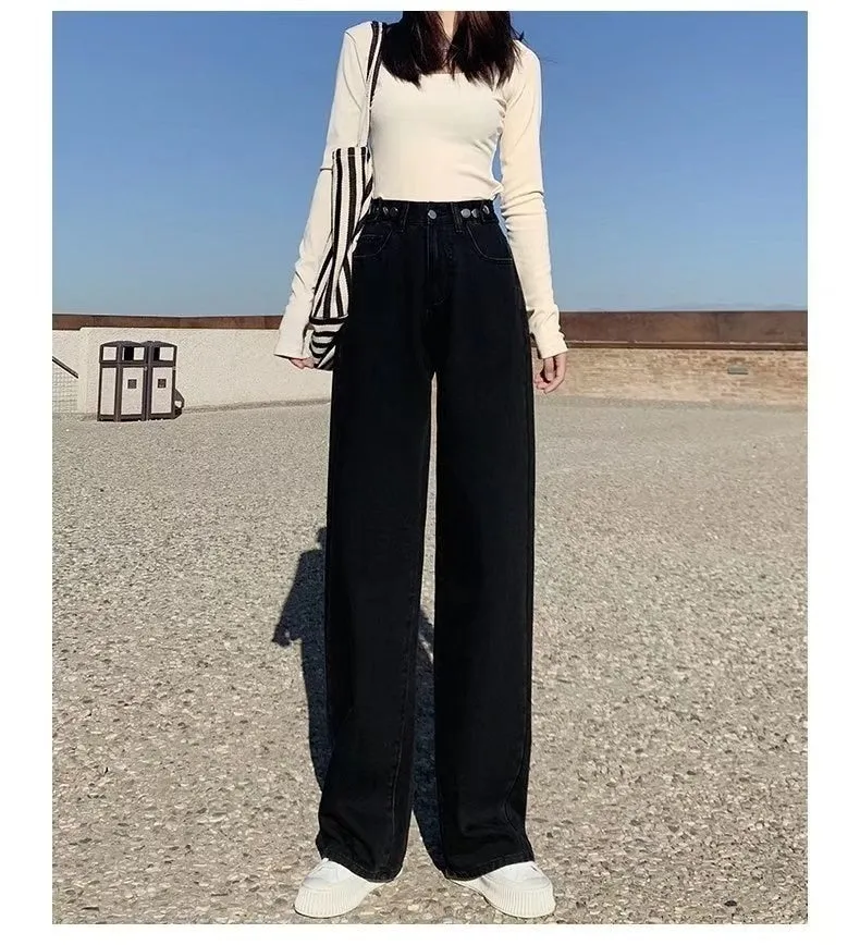Wjczt Women Pant Woman Jeans High Waist Denim Pants Wide Leg Denim Clothing Blue Jeans Vintage Quality  Fashion Straight Pants