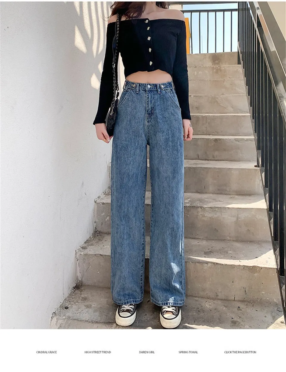 Wjczt Women Pant Woman Jeans High Waist Denim Pants Wide Leg Denim Clothing Blue Jeans Vintage Quality  Fashion Straight Pants