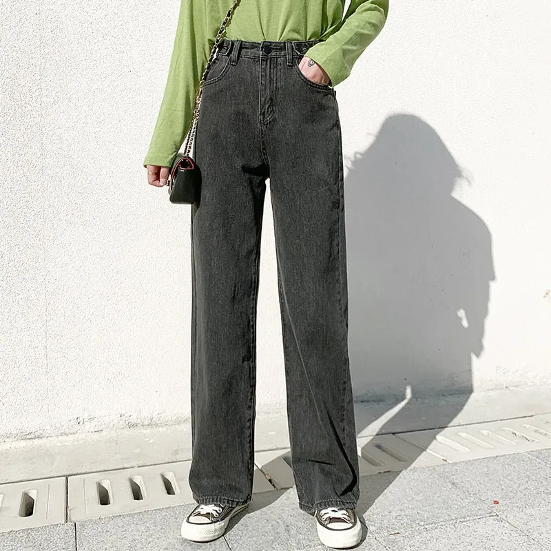 Wjczt Women Pant Woman Jeans High Waist Denim Pants Wide Leg Denim Clothing Blue Jeans Vintage Quality  Fashion Straight Pants