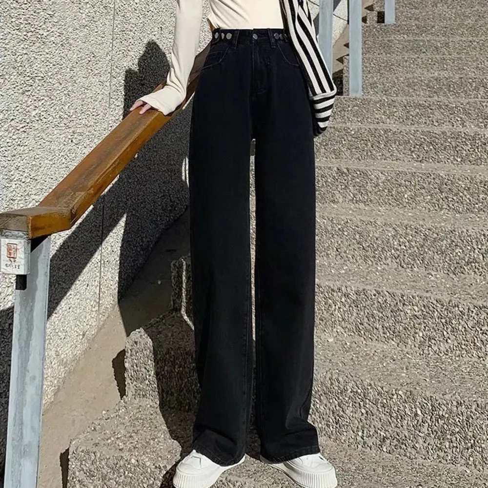 Wjczt Women Pant Woman Jeans High Waist Denim Pants Wide Leg Denim Clothing Blue Jeans Vintage Quality  Fashion Straight Pants