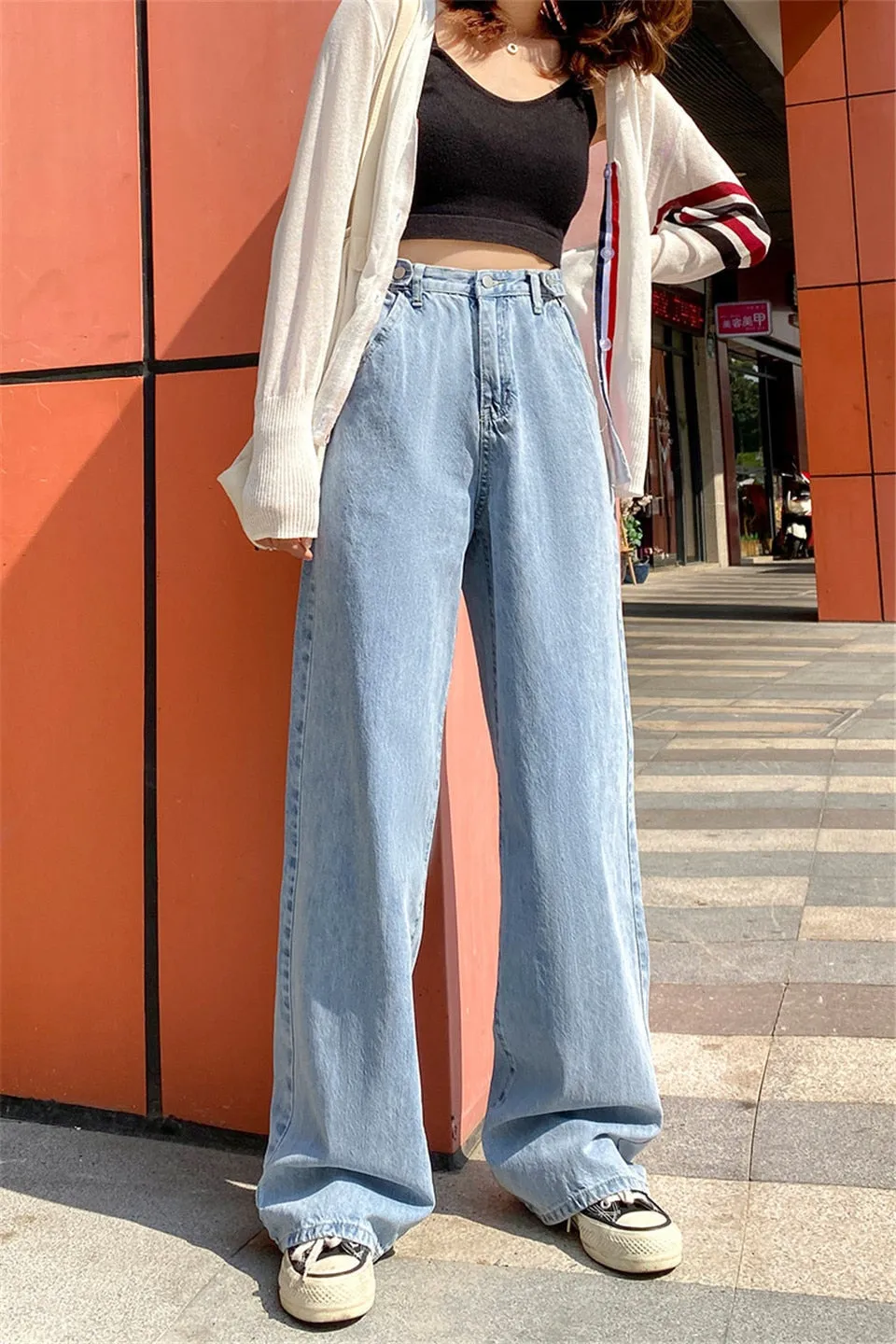 Wjczt Women Pant Woman Jeans High Waist Denim Pants Wide Leg Denim Clothing Blue Jeans Vintage Quality  Fashion Straight Pants
