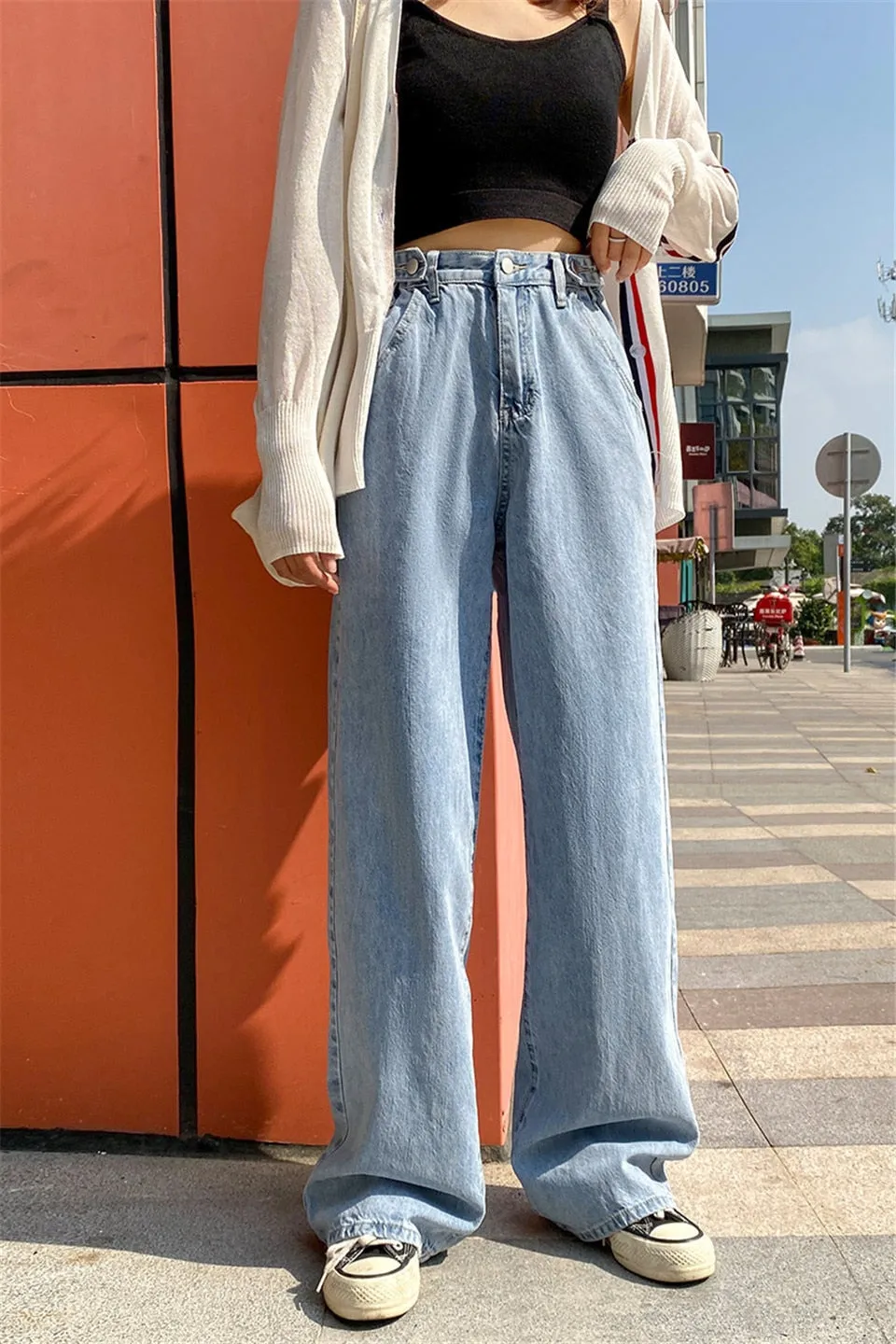 Wjczt Women Pant Woman Jeans High Waist Denim Pants Wide Leg Denim Clothing Blue Jeans Vintage Quality  Fashion Straight Pants