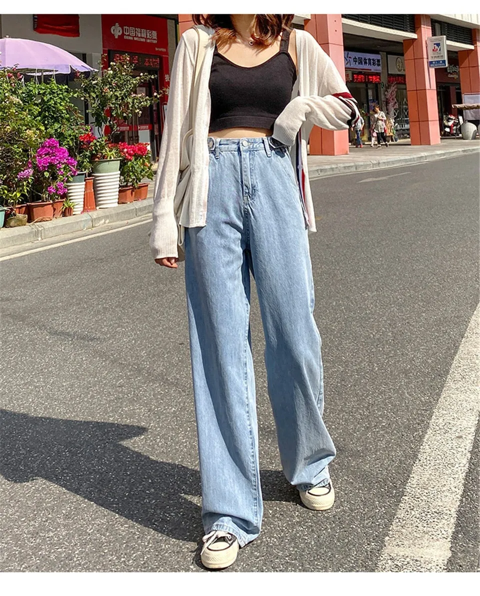 Wjczt Women Pant Woman Jeans High Waist Denim Pants Wide Leg Denim Clothing Blue Jeans Vintage Quality  Fashion Straight Pants