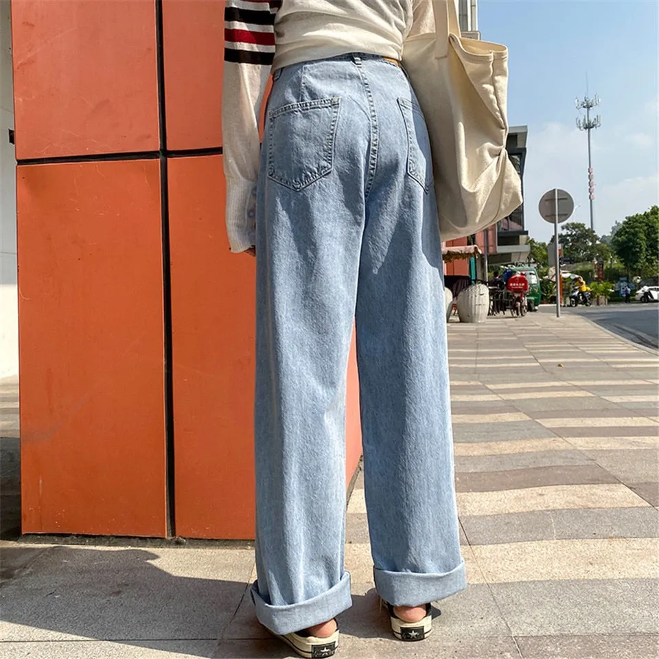Wjczt Women Pant Woman Jeans High Waist Denim Pants Wide Leg Denim Clothing Blue Jeans Vintage Quality  Fashion Straight Pants
