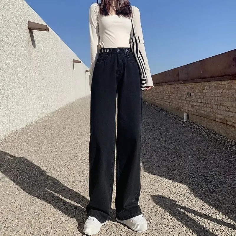 Wjczt Women Pant Woman Jeans High Waist Denim Pants Wide Leg Denim Clothing Blue Jeans Vintage Quality  Fashion Straight Pants