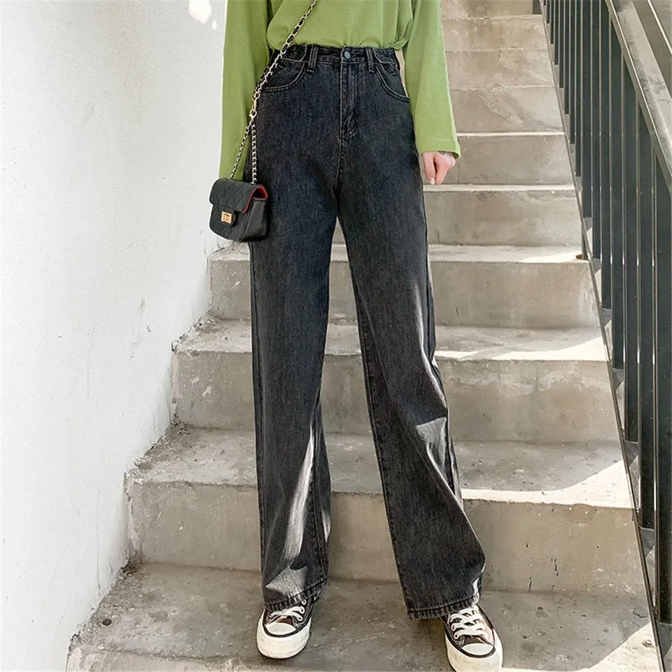 Wjczt Women Pant Woman Jeans High Waist Denim Pants Wide Leg Denim Clothing Blue Jeans Vintage Quality  Fashion Straight Pants