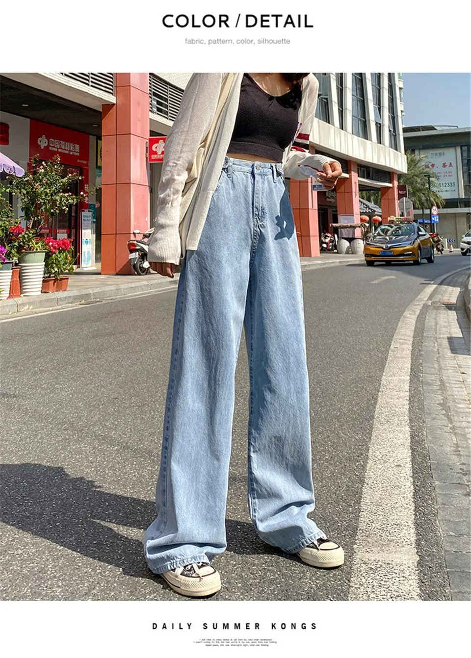 Wjczt Women Pant Woman Jeans High Waist Denim Pants Wide Leg Denim Clothing Blue Jeans Vintage Quality  Fashion Straight Pants