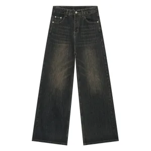Worn Out Men's Jeans Retro Washed Male Straight Denim Trousers Trendy Gradient Color Wide Leg Pants Spring  9C4274
