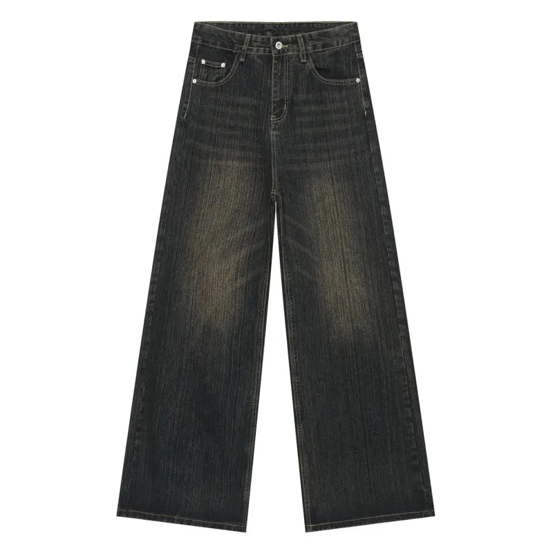 Worn Out Men's Jeans Retro Washed Male Straight Denim Trousers Trendy Gradient Color Wide Leg Pants Spring  9C4274